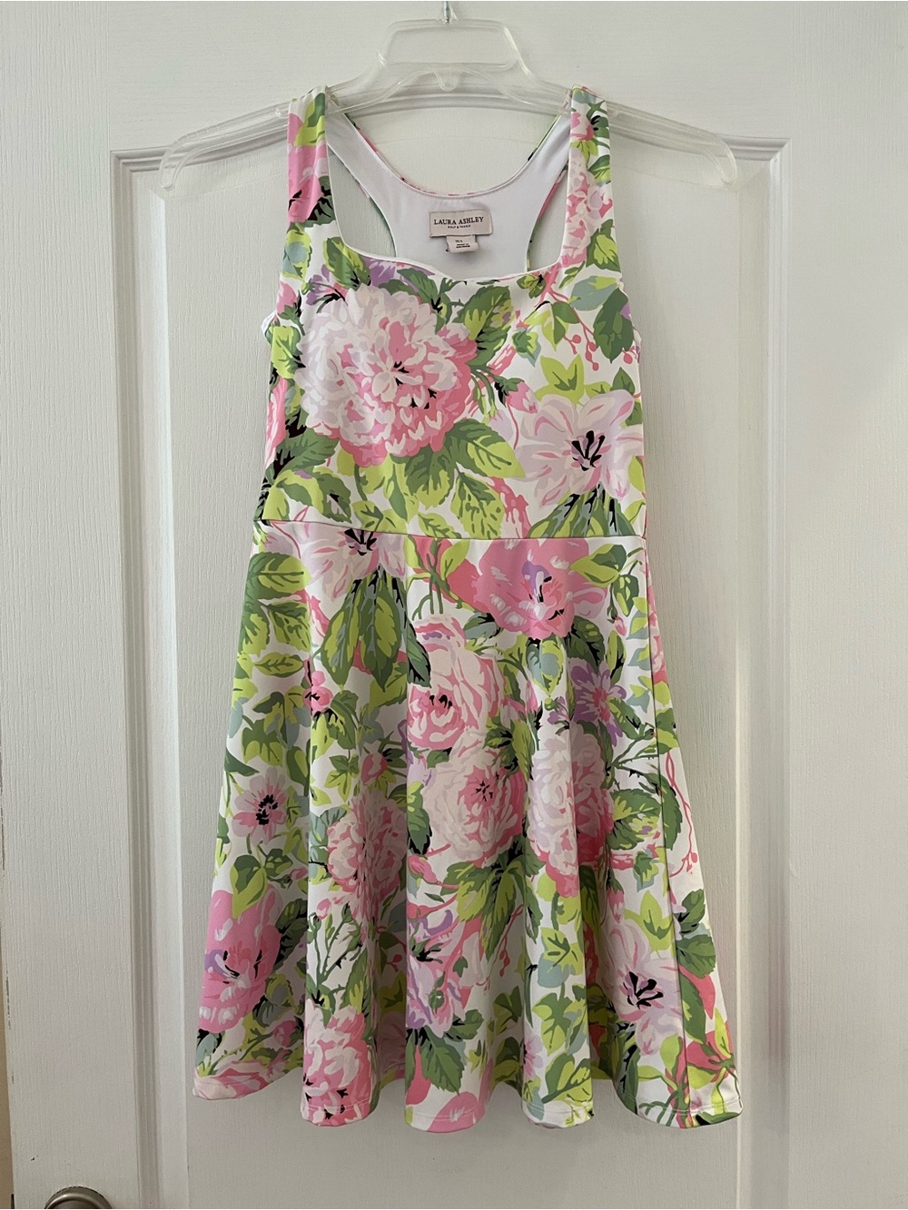 Laura Ashley Pink, Green and White Floral Sleeveless Fit-and-Flare Dress